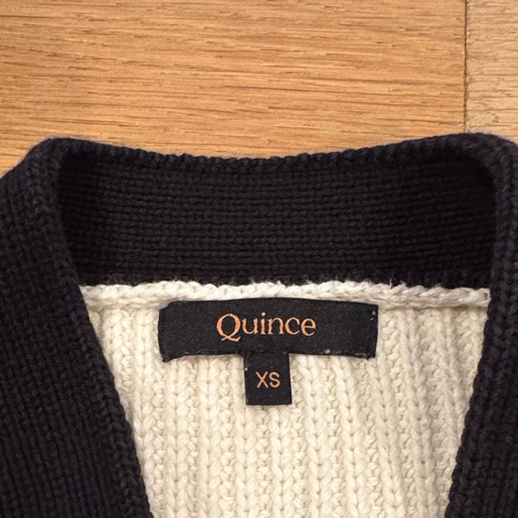 Quince Classic Fisherman Black and Cream Striped Cardigan - Picture 2 of 3